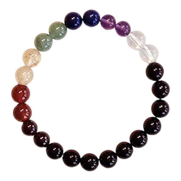 Genuine 7 Chakra + Onyx Bracelet 6" Gemstones (Unisex) [G6108-16] - Picture 2 of 3
